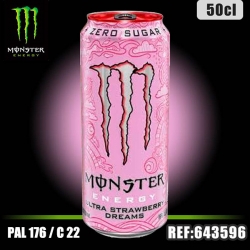 MONSTER STRAWBERRY SANS SUCRE Bte 50CL dont taxe edulcorant 0,0175€ 